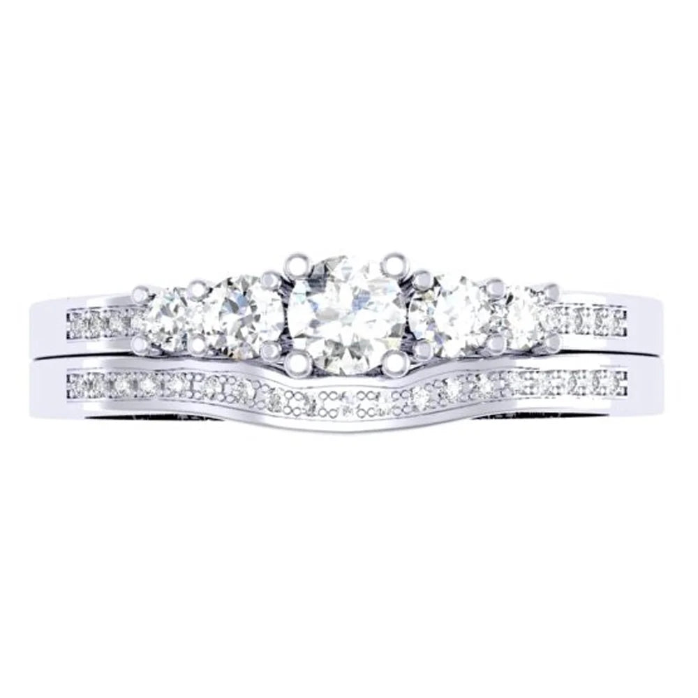 0.45 Carat 14k Round Diamond Bridal Engagement Ring Matching Band Set White Gold Size 8 C6059
