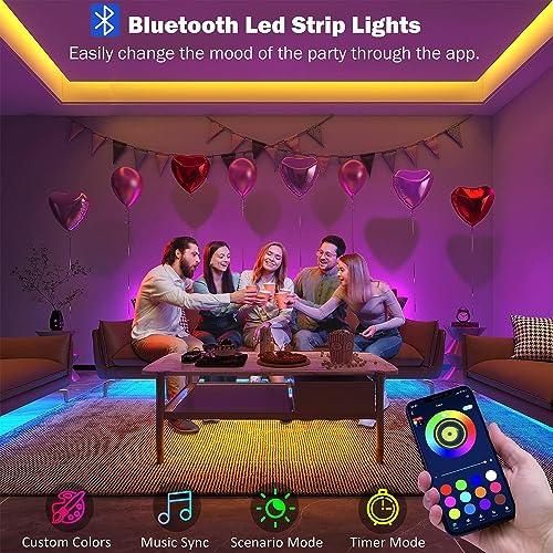 100 ft Music Sync Color Changing RGB Led Strip Lights with Remote V88378